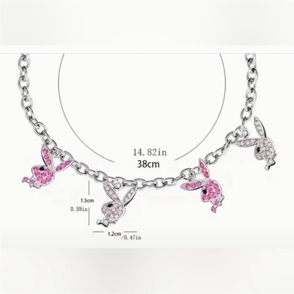 Playboy Bunny Silver Pink Rhinestone Crystal Charm Chain
Lolita Necklace - Picture 3 of 3